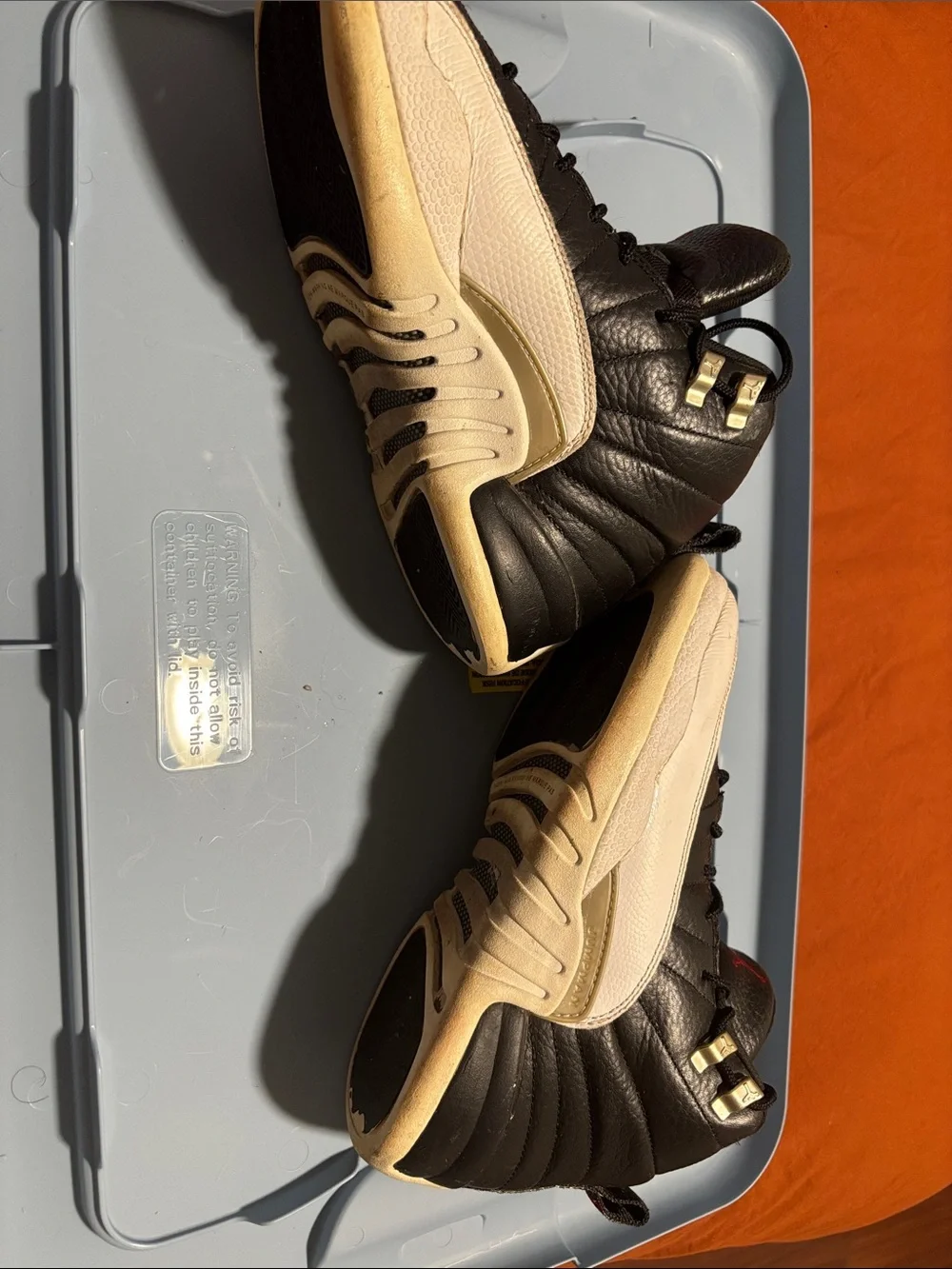 Jordan 12s  Kids Black and White High-Top Sneakers with Red Jumpman